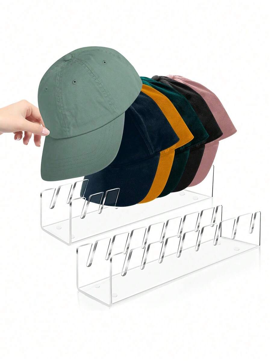Bộ 2 giá trưng bày mũ lưỡi trai bằng acrylic, có thể chứa 14 mũ, thích hợp cho phòng ngủ, tủ quần áo, bàn trang điểm - Trong suốt - Trong sáng - Xem 1