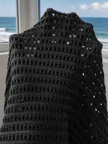 Vestido de punto sin mangas con cuello en V y espalda descubierta para primavera/verano, estilo casual para vacaciones en la playa. - Negro - Ver 7