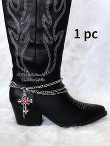 DIY Western Boot Chain - Red Gemstone Cross Ornament, Suitable For Holidays And Western Theme Events - Silver-31 - View 6
