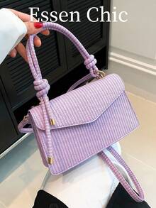 Nuevo bolso cuadrado pequeño de mano con textura trenzada vintage, bolso de hombro y bandolera 3 en 1 para mujer - Morado - Ver 1