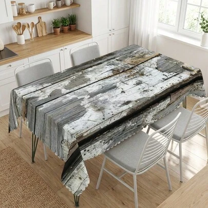1pc Vintage Rustic Wood Grain Print Polyester Tablecloth, Suitable For Kitchen, Dining Room, Holiday, Birthday Party, Banquet Table Decor