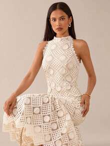 Vestido elegante sin mangas con cintura ceñida para mujer - Albaricoque - Ver 6