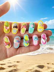 20pcs Colorful Summer Flip Flop Resin Patch, Styles Of Sandal Design, Cute Vacation Accessory For Jewelry Making, DIY Craft Material For Scrapbooking, Phone Case, Hair Clips, Bag Charms, Keychain, Necklace And More - Multicolor - View 2