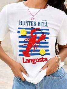 Camiseta gráfica con gráfico de construcción y letra, blusas gráficas para mujeres - Blanco - Ver 1