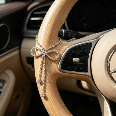 Fashionable Bow Tie Rhinestone Car Decor, Minimalist Super Shiny Car Steering Wheel Decoration, Suitable For All Vehicle Models, Elegant Car Accessory, Holiday/Birthday Gift