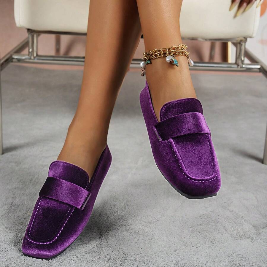 Women's Flat Shoes, Comfortable Soft Suede, Solid Color, Low Cut, Fashion Casual Style, Suitable For All Seasons, Square Toe Design, Plus Size 36-42