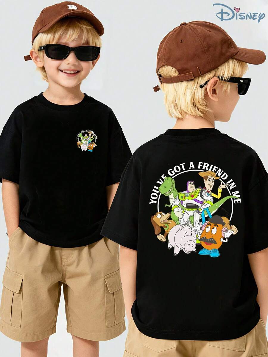 Boys' Disney Toy Story "You've Got A Friend In Me" Group Graphic T-Shirt, Kids Classic Movie Crew Tee, Soft Casual Top For Boys, Perfect For Playdates, School & Everyday Wear - 黑色 - 查看 1