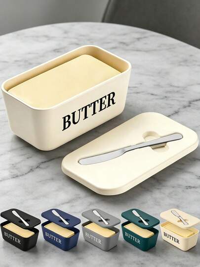 1pc Plastic Butter Dish With Butter Knife And Lid, Butter Storage Container For Kitchen Baking And Gifting, Sealed Butter Holder To Cover Countertop Or Refrigerator, Dishwasher