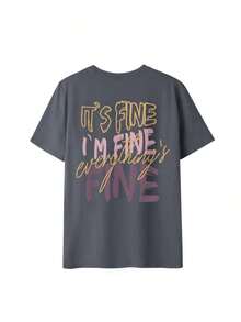 Graphic TeesNew Summer Women Simple "FINE" Letter Print Round Neck Dark Grey Short Sleeve T-Shirt, Fashionable And Versatile, Suitable For Women's Casual Daily Wear In SpringLoose And Comfortable Summer Clothes - 白色 - 查看 7