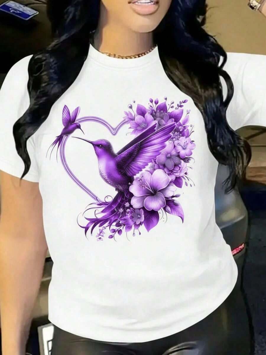 Camiseta de impresión gráfica, manga corta con cuello de tripulación informal para verano y primavera, ropa para mujeres1 Brillo Corazón Dulce Casual Elegante Diamante de imitación Ninguno Vacaciones Boda Playa Oficina Deportivo Casa Concierto deúsica country desalmuerzo viaje Despedida de soltera verano MRWX - Blanco - Bco12 - Ver 1
