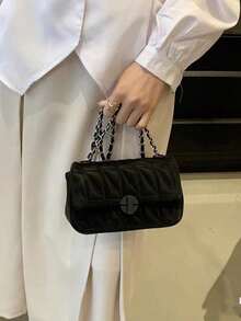 2026 New Green Diamond Quilted Chain Shoulder Bag, Mini Cute Crossbody Bag, Small Square Bag, Underarm Bag, Business Women Casual Fashion Commuter Bag, Suitable For Work, Shopping, Dating, Travel, Vacation, Students, Women Daily Use - Black - View 8
