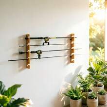 Horizontal Fishing Rod Rack - Wooden Floating Wall Shelf & Storage Organizer - Deluxe Vintage-Style Carbonized Solid Wood Wall-Mounted/Ceiling-Mounted Rod Storage Rack - Holds 5 Fishing Rods - Multicolor - View 4