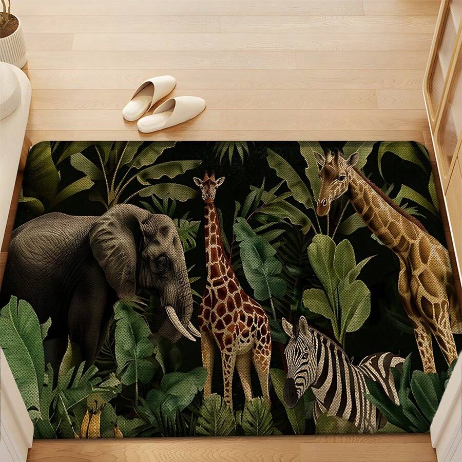 1pc Animal Pattern Printed Linen Kitchen Rug, Carpet, Mat, Bathroom Mat, Doormat, 3D Printed Rectangle, Suitable For Living Room, Bedroom, Hallway, Bathroom, Laundry Room - Polyester Carpet, Indoor Outdoor Home Decor - Multicolor - View 1