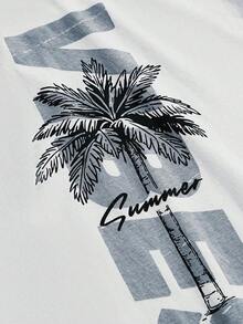 The Hottest Item Of The Summer: Men's Casual Short-Sleeved Crew Neck T-Shirt With Graphic Letter And Palm Tree Print, Perfect For Summer, A Gift For A Boyfriend, For Going Out, Vacations, Stylish, Popular, Party T-Shirt. - 白色 - 查看 4