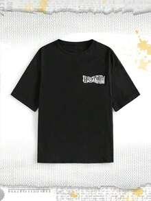 Bomulls-T-shirt med lös passform och tidningstryck - Svart - Visa 2