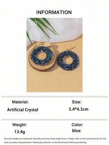 OOQ 1 Pair Bohemian Style Hollow Round Beaded Earrings, Geometric Personalized Design Elegant Minimalist Sexy Earrings, Suitable For Daily Matching, Great Gift For Friends (Handmade Beads Color, Quantity And Position Are Random) - Blue - View 5