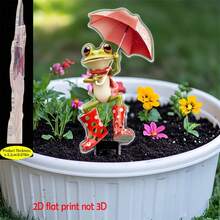Cọc trang trí sân vườn hình ếch cầm ô và ủng đi mưa, làm từ acrylic phẳng 2D, thích hợp cho bãi cỏ và hiên nhà. - A - Xem 5