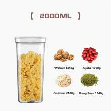 Tarro sellado con cubierta giratoria, caja de almacenamiento de alimentos, tanque multigrano de plástico transparente, tarros de almacenamiento secos apilables, organizador de cocina - Blanco 600 ml - Ver 16