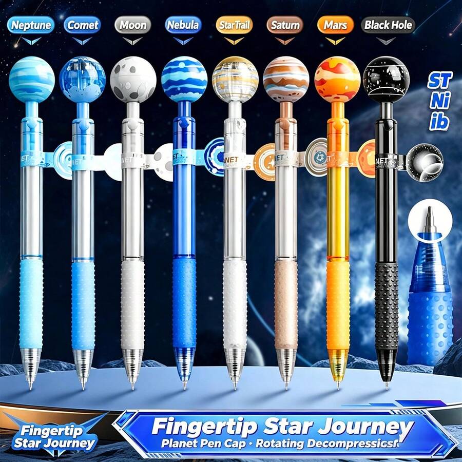 Rotating Planet High-Tech Magnetic Levitation Pressurized Neutral Pen, ST Tip Quick-Drying Smooth Writing, 0.5mm Black Water-Based Ink Pen, Suitable For Middle And High School Students Doing Homework, Taking Notes In Class, Exams, And Office Supplies - Multicolor - View 1