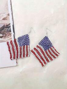 1 Pair Retro Creative Red White Blue Net Fabric USA Flag Design Dangle Earrings For Women, Suitable For 4th Of July Party, Gift-Giving, Everyday Wear Valentine's Day Gifts For Wife, Girlfriend, And Mother, As Well As Holiday Gifts And Couple Jewelry FYWW - 耳環 - 查看 2