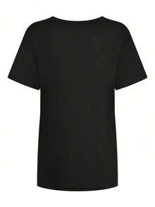 100% cotton Camiseta Casual para Mujer con Estampado de Atrapasueños y Mariposas, Negra, Manga Corta, Cuello Redondo, Hombros Caídos, Tejido de Punto con Elasticidad Media para Uso Diario - Negro - Ver 3