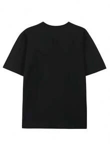 Camiseta Casual con Estampado Elegante de Chica Estilosa, Cuello Redondo, para Mujer, de Algodón Suave, Manga Corta, 100% Algodón, Duradera - Negro - Ver 2