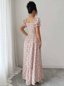 vestido de mujer con estampado digital, mangas abullonadas, nudo delantero, espalda descubierta y cintura ceñida.Elegante y chic para vacaciones, citas, estilizador y adelgazante - Multicolor - Ver 2