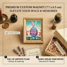 Easter Egg Framed Magnet, Vintage Floral Custom Fridge Magnet, Whimsical Boho Home Decor, 7.7 X 6.5 Cm, Kitchen Note Holder Gift For Art Lovers, Women - 1PC - 查看 1