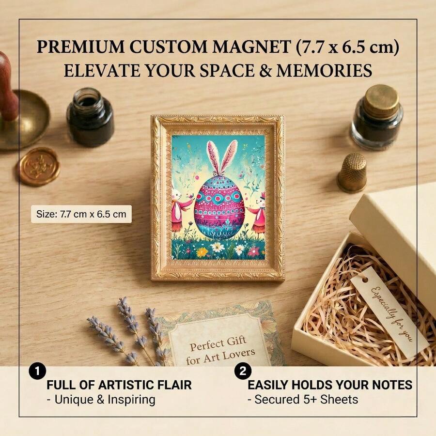 Easter Egg Framed Magnet, Vintage Floral Custom Fridge Magnet, Whimsical Boho Home Decor, 7.7 X 6.5 Cm, Kitchen Note Holder Gift For Art Lovers, Women - 1PC - 查看 1