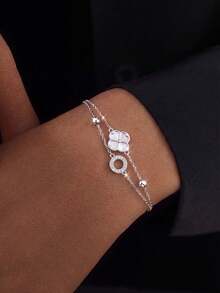 1 chiếc vòng tay bạc Sterling S925 hai lớp hình cỏ ba lá, kiểu dáng tinh tế, sang trọng, mặt dây chuyền bùa may mắn phong cách thiên nhiên, trang sức quà tặng sinh nhật thời trang đa năng dành cho phụ nữ. - cỏ bốn lá - Xem 4