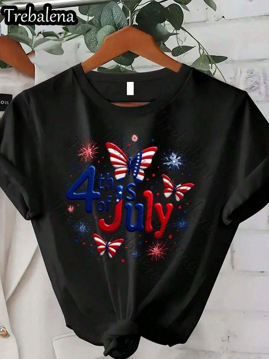 camisetas holgadas y transpirables para hombre de la marca Trebarina, camiseta de verano holgada y transpirable; camiseta de manga corta con cuello redondo, estilo casual americano,% algodón para mujer, con estampado de mariposa patriótica.Perfecto para diversas ocasiones festivas como el Día de la Independencia de los Estados Unidos, el 4 de julio, el Día de la Madre, el Día de los Caídos y el 4 de junio (Juneteenth).Con un corte cómodo y un diseño de temática navideña, está hecho de un tejido transpirable y versátil, adecuado para todas las estaciones, un elemento esencial para atuendos festivos.|Moda Urbana Local de Primavera/Verano||Uso Casual Diario Primavera Verano Moderno Moldeador|Conjunto de verano para mujer, ropa de vacaciones|Blusas elegantes para mujer, ropa de primavera, blusas de verano. - Negro - Ver 1