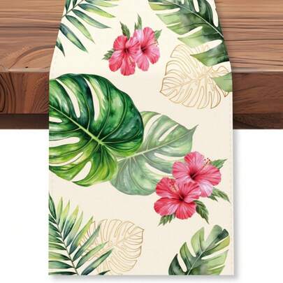 13x72 Inch Tropical Palm Leaf & Monstera Tablecloth, Green Plant Kitchen Dining Table Decor For Summer Spring Seasonal, Suitable For Housewarming Party Holiday Gift