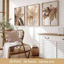 3 piezas de impresiones de arte de pared en lienzo con temática de plantas en tonos neutros sin marco, decoración de pared de estilo natural, beige y marrón, adecuado para la decoración de habitaciones de otoño - Multicolor - Ver 2