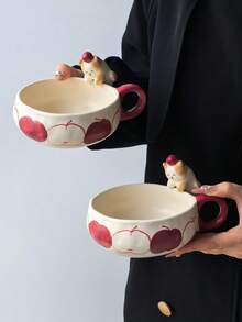1pc Ceramic Cat Hanging Bowl, Cute 3D Cat & Hand-Painted Apple Bowl, Large Capacity Salad Bowl, Cute & Personalized, Dishwasher & Sterilizer - Multicolor - View 9