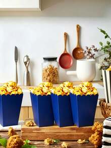 7-Color Mixed Paper Popcorn Buckets, Mini Snack Boxes, Suitable For Popcorn, Candy, Cookies, Party Favors, Movie Nights - Blue - View 7
