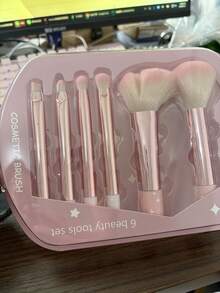 1 cọ tán phấn mắt màu hồng gradient cán trong suốt dễ thương, bộ 6 cọ nhỏ gọn đựng trong hộp PET. - hồng - Xem 5