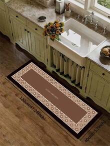 1pc Silica Gel Kitchen Mat, Deep Brown Base Color With Beige Vintage Geometric Border, Printed With "GENTLY DREAMING" In The Center, Presenting An Elegant And Luxurious Retro Style - Multicolor - View 8
