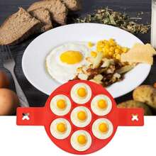 1pc Silicone 7-Cavity Pancake & Egg Mold - Non-Stick Heat Resistant Reusable Egg Ring - Red - View 1
