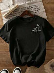 Premium |   1 Playera para Mujer 100% Algodón Transpirable |   Camiseta de manga corta para mujer con estampado religioso - Jesús y el Cordero del Pastor con la frase "Dejó los 99 para encontrarme" (Mateo 18:12-14), cuello redondo, estilo casual para iglesia, atuendo informal y ropa religiosa - Ideal para el verano. Ecológico - Negro - Ver 3