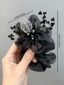 1 pieza Coletero de organza con estrella para mujer, pinza para el cabello con flores, accesorios elásticos para coleta, regalo para viajes y relleno de calcetines navideños - Rosa - Ver 4