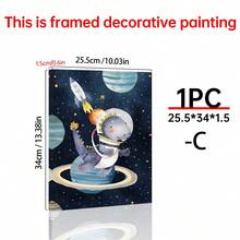 1/3件套三件装外太空恐龙帆布或海报印刷套装。恐龙们戴着复古泡泡宇航员头盔，上面绘有可爱的行星图案。帆布墙艺术海报，适用于房间家居装饰，营造美观的房间氛围。可选画框，可用于房间装饰、卧室装饰、婴儿房装饰、客厅装饰、办公室装饰。 - 彩色 - 查看 18
