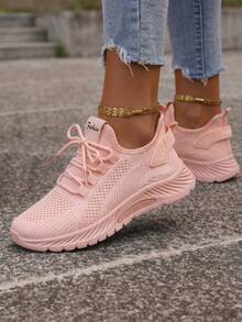 2025 New Style Women's Casual Sports Shoes Solid Color Lace-Up Slip-On Wear-Resistant Eva Insole Women's Tennis Shoes Indoor Exercise Outdoor Hiking Autumn And Winter Women's Shoes - Màu Hồng baby - Xem 5