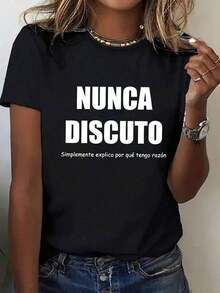 Blusas Bonito Camiseta gráfica con eslogan español de verano para mujer, uso diario casual y cómodo en color negro 100% Cotton Blusas Para Mujer Casual - Negro - Ver 7