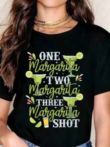 Camiseta de Mujer "One Margarita Two Margarita Three Margarita Shot", Casual, Cuello Redondo, Manga Corta, Perfecta como Regalo de Cumpleaños, Adecuada para Usar en Todas las Temporadas, para el Uso Diario al Aire Libre 2026 - Blanco - Ver 6