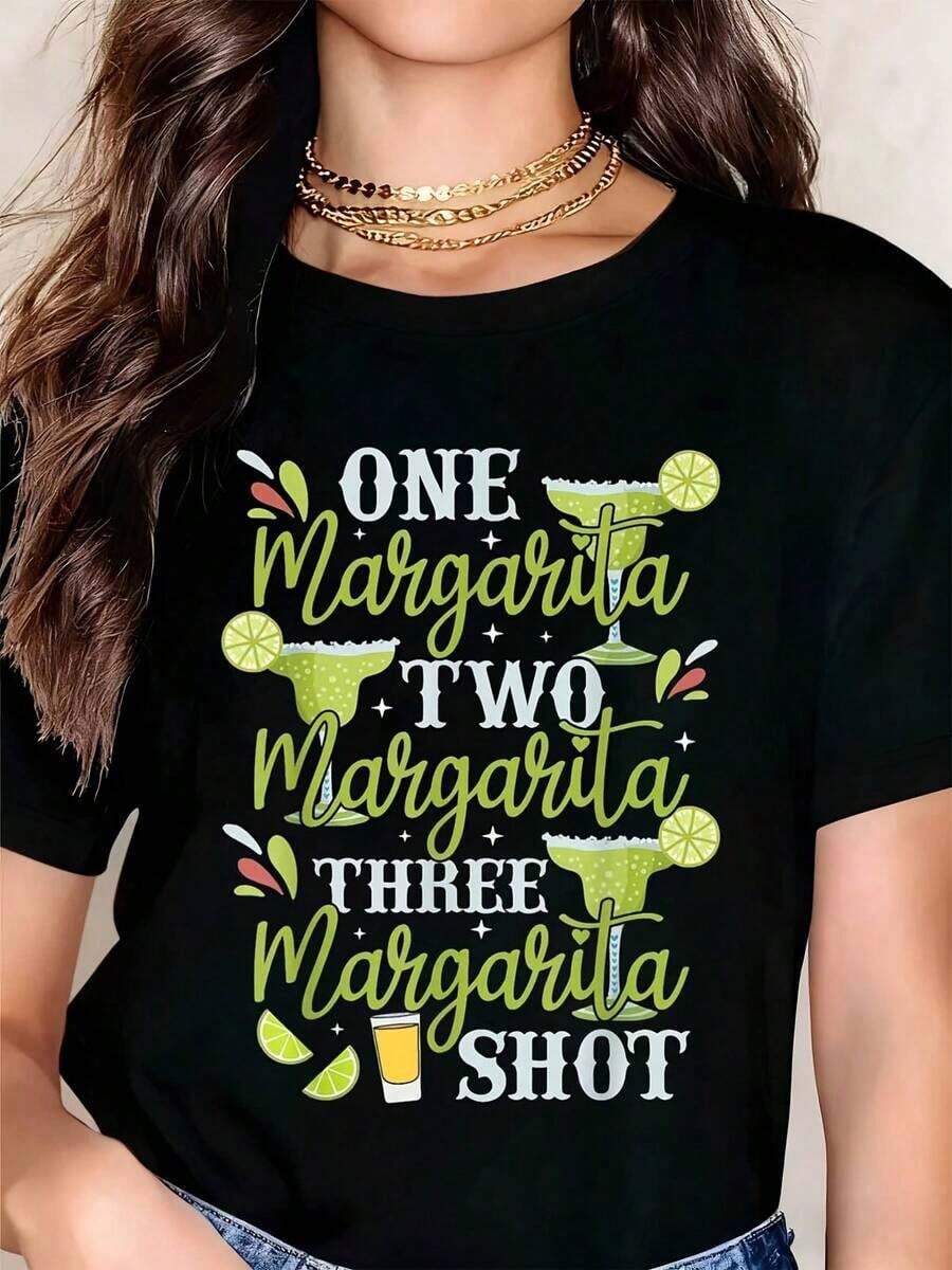 GiftWomen's T-Shirt With Three Daisy Print, Casual Style, Round Neck, Short Sleeve, Perfect As A Birthday Gift, Suitable For All Seasons, Soft For Daily Outdoor Wear - 黑色 - 查看 1