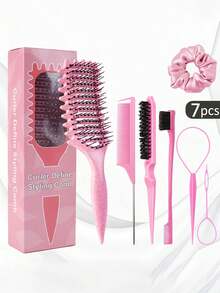Bộ dụng cụ tạo kiểu tóc 7 món/3 món, bao gồm lược tạo kiểu tóc, dụng cụ tết tóc, lược đuôi nhọn và băng đô cài tóc. - Nhiều màu - Xem 1
