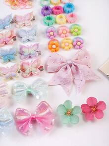 765 Peças Conjunto de Acessórios para Cabelo de Meninas, Inclui Presilhas com Laço de Strass, Presilhas com Flor de Maçã-Brava, Presilhas Borboleta Ombré, Presilhas com Laço Glitter, Elásticos de Cabelo com Flor, Grampos de Garra Mini Variados, Elásticos de Cabelo Elásticos Essenciais para Passeios Diários e Festas - Multicolorido - Visão 10