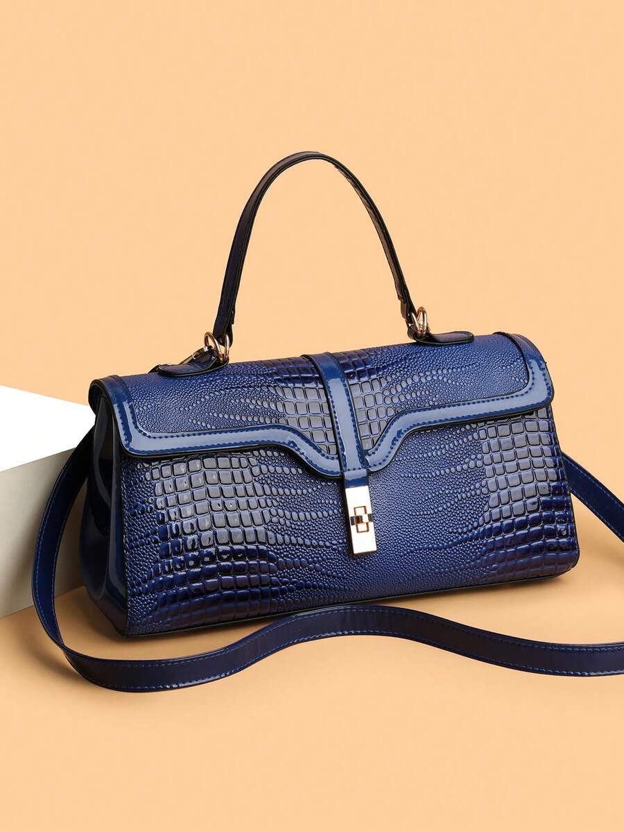 Tas Tote Wanita Baru, Kapasitas Besar, Bahan PU Tekstur Buaya Imitasi, Tali Bahu yang Dapat Diatur dan Dilepas, Tas Bahu Warna Polos Cocok untuk Perjalanan Sehari-hari