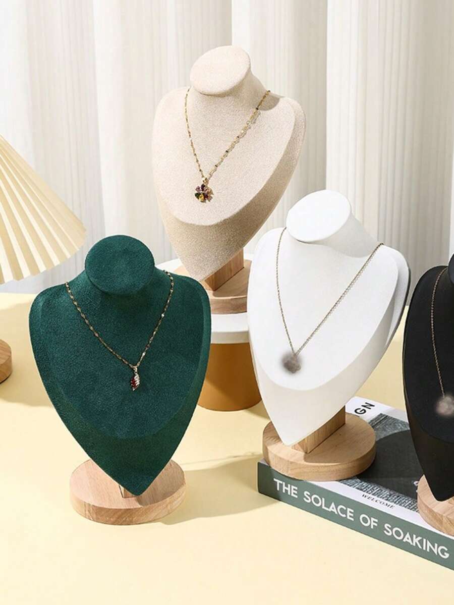 木制项链展示架，模特颈部首饰架，首饰展示架，橱窗道具 - 木底人像脖子 - 查看 1