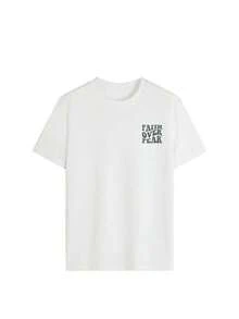Estilo Y2K, estilo a la moda, lo más nuevo de 2026, estilo lindo, estilo casual. Mujeres y Hombres. Estilo Y2K, estilo a la moda, lo más nuevo de 2026, estilo lindo, estilo casual. Mujeres y Hombres. Camiseta de manga corta con cuello redondo y estampado de la frase "La creencia supera el miedo", estilo casual y de resort, un artículo esencial diario para mujeres. Camiseta gráfica de resort para mujeres, top de verano para mujeres. 180g (Tallas S-XXXL). 180g (Tallas S-XXXL) - Blanco - Ver 4
